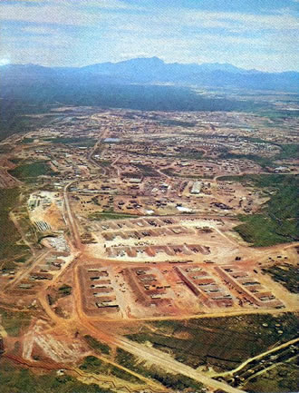 Aerial view of Dong Ha Combat Base, Dong Ha, Quang Tri Province, South Vietnam